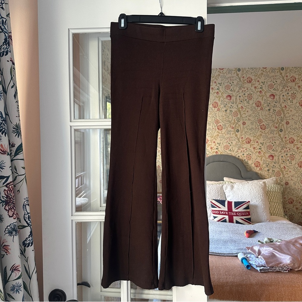 donni rib kick flare in chocolate brown size M